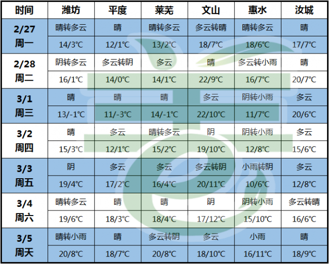 天氣預報表